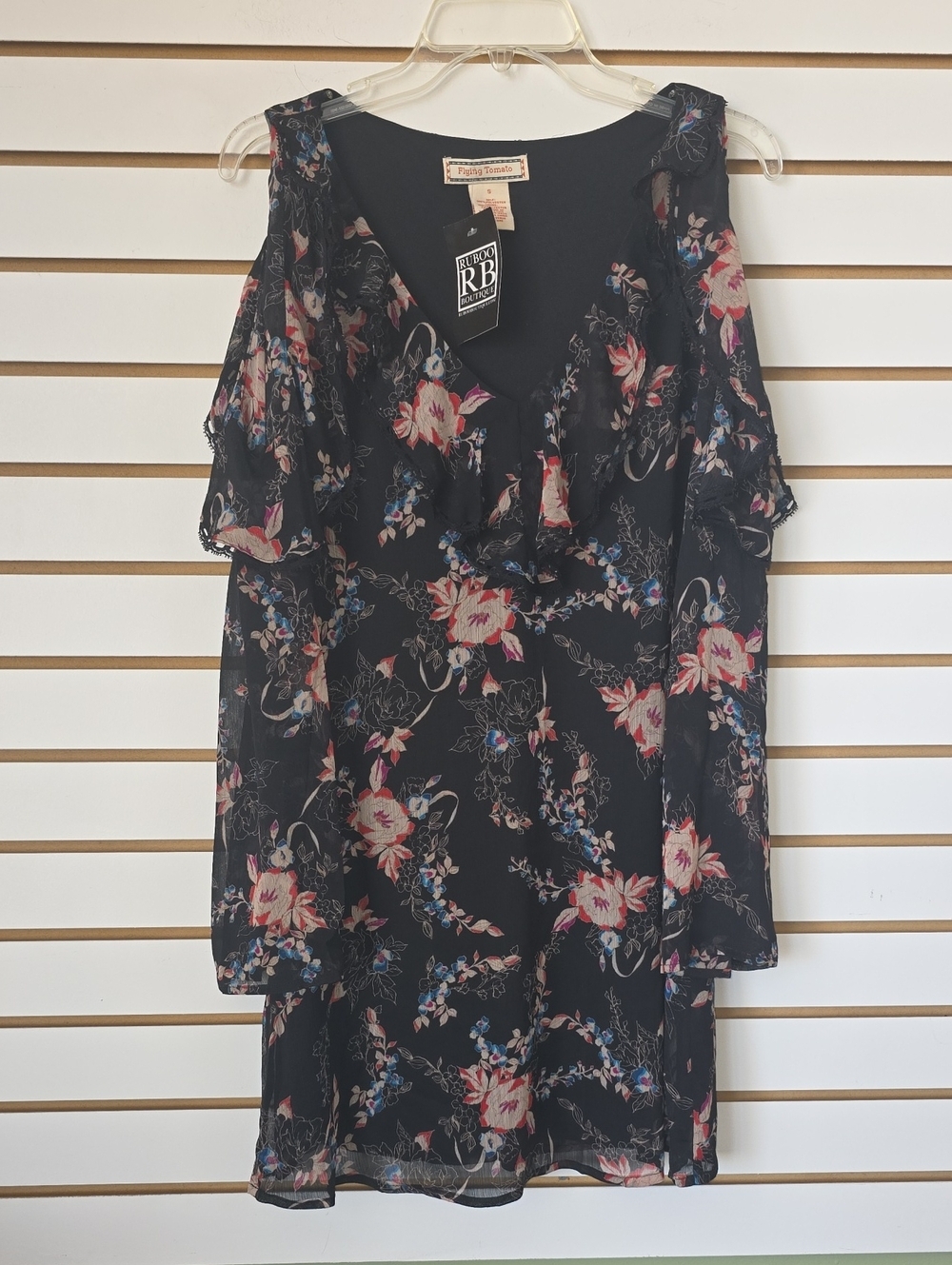 Flying Tomato Floral Cold-Shoulder Dress Small